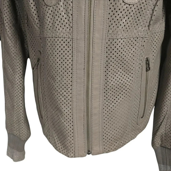 Danier  Leather Jacket Coat Bomber Motorcycle Cut Outs Taupe Muddy Brown XS - Picture 5 of 10